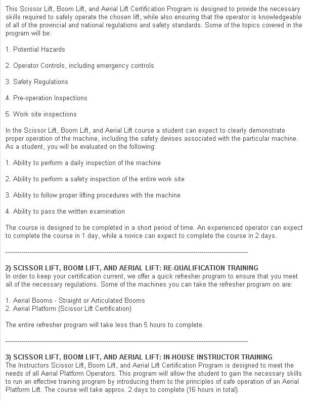 Aerial Lift / Boom Lift / Man Lift / Scissor Lift Training