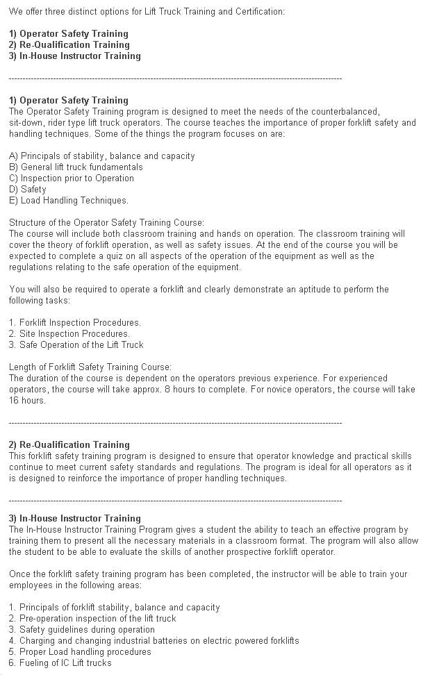 Operator Safety Training / Re-Qualification Training / In-House Instructor Training