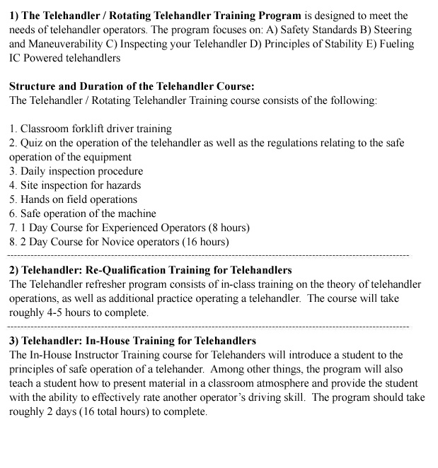 Telehandler Training in Saskatchewan