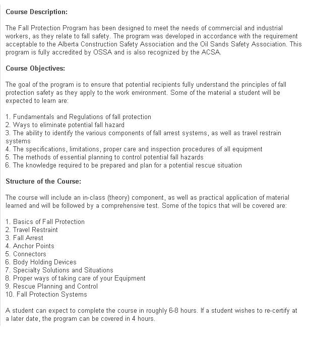 Certified Fall Protection Training in Kamloops